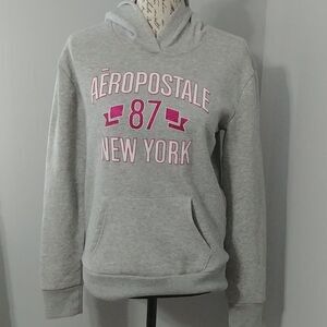 -Aeropostale grey hoodie with glitter pink lettering S (fits small)